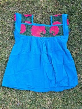 Ethnic Blue Embroidered Square-Neck Women’s Top